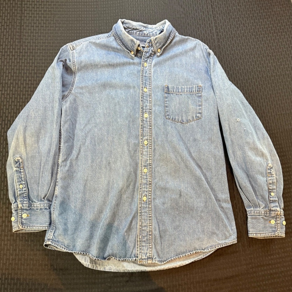 Thrashed Premier International Mens‎ Denim Button Down Shirt Size Large